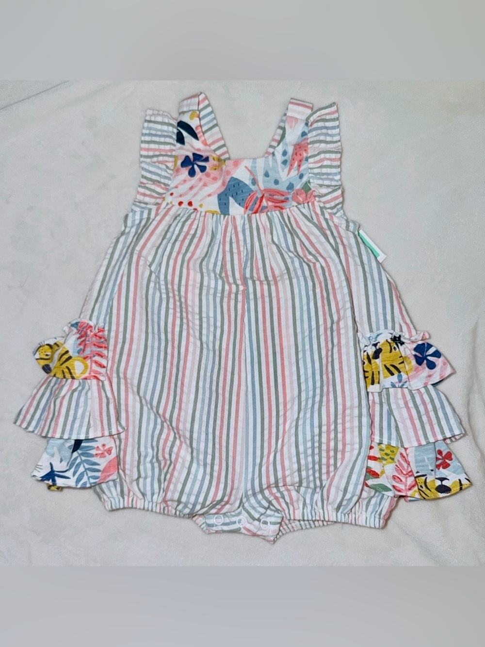 🌸NWT Bonnie Baby Pastel Striped Romper with Jungle Trim🌸